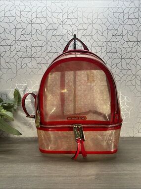 0988 Michael Kors Red Trim Clear Logo Backpack 266150988